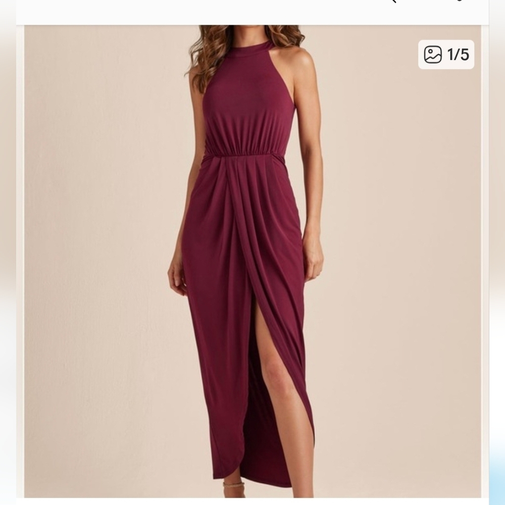 Venus Red Ruched Halter Gown